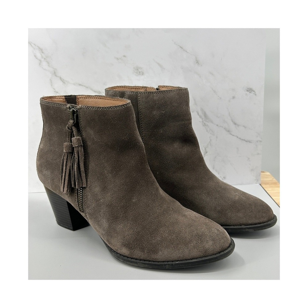 Vionic Madeline Weather Resistant Suede Tassel Ankle Boots Greige / Taupe 10